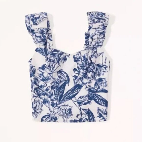 Abercrombie & Fitch Blue Floral Puff Sleeve Sleeveless Top - Picture 2 of 4